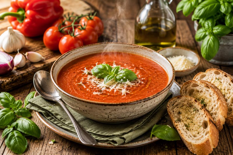 Recept: Italiaanse tomatensoep met geroosterde groenten