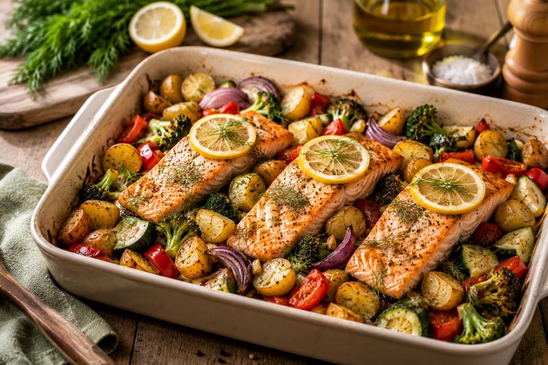 Recept: zalm uit de oven met groenten en krieltjes