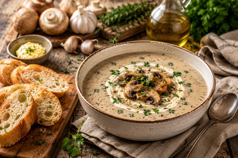 Recept: romige champignonsoep met verse kruiden