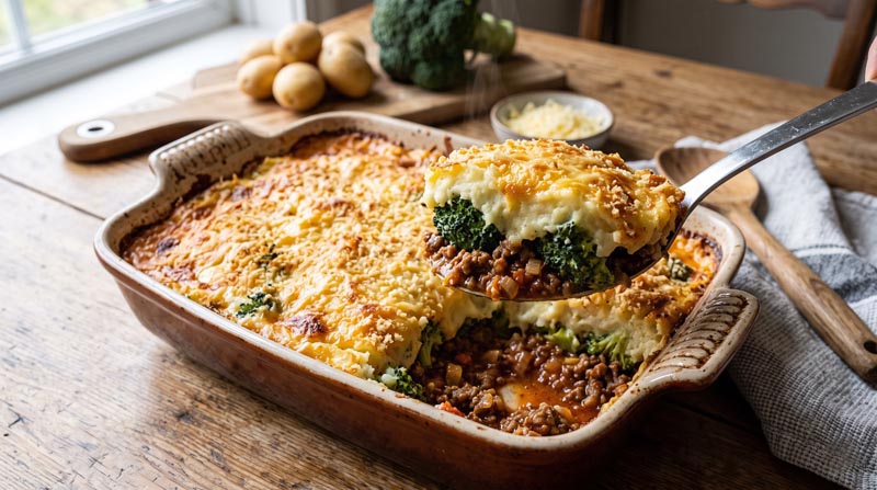 Recept: ovenschotel met gehakt, broccoli en aardappelpuree