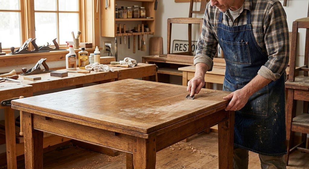 Een tweedehands houten tafel opknappen zonder zijn karakter te verliezen